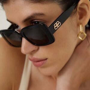 Balenciaga BB0048S 001 Black/Gray Square Women's Eyeglasses